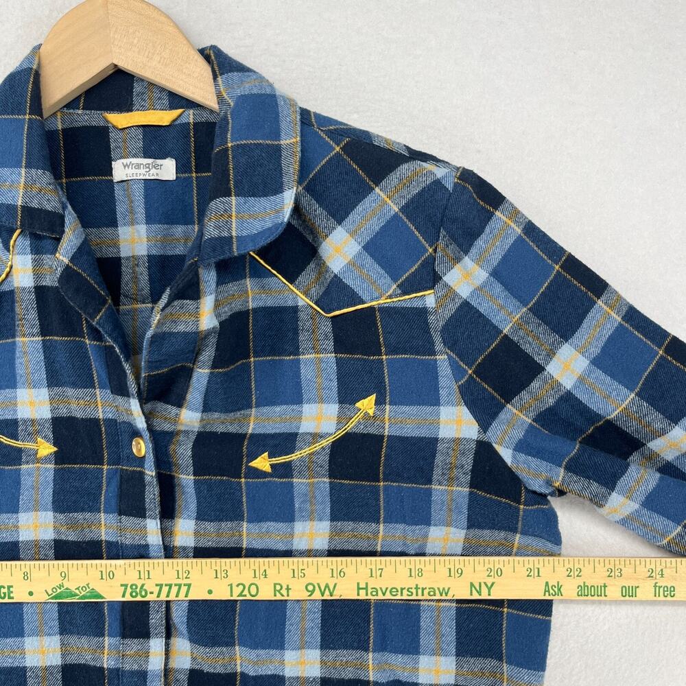 WRANGLER Sleep Shirt Womens M Flannel Nightgown Plaid Shirtdress Mid-length Blue - Picture 13 of 15
